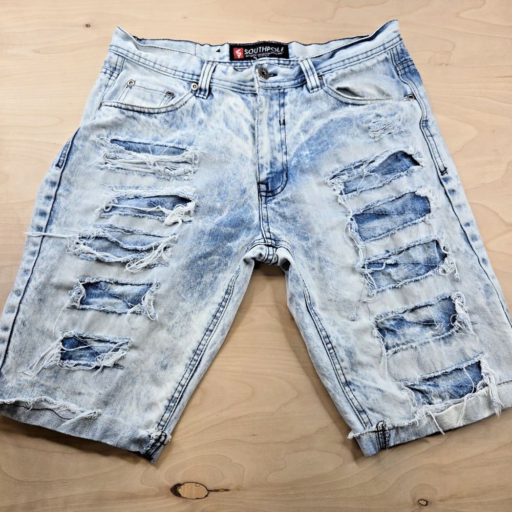Southpole Shorts Mens 32 Blue Distressed Acid Wash Grunge 90